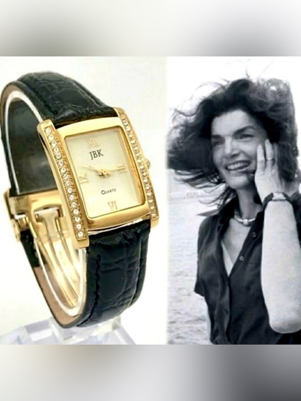 Camrose & Kross JBK Jackie Kennedy Womens Gold Black Leather Watch NEW Box &Cert